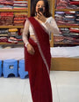 Celestial Maroon Color Diamond Work Georgette Silk Saree With Blouse Piece
