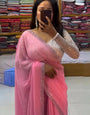 Bewitching Pink Color Diamond Work Georgette Silk Saree With Blouse Piece