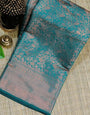 Resplendent Rama Green Color Banarasi Soft Silk Saree With Blouse Piece