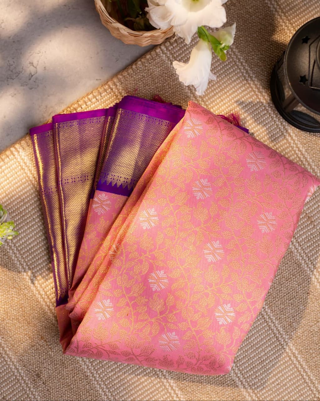 Resplendent Pink Color Banarasi Soft Silk Saree With Blouse Piece