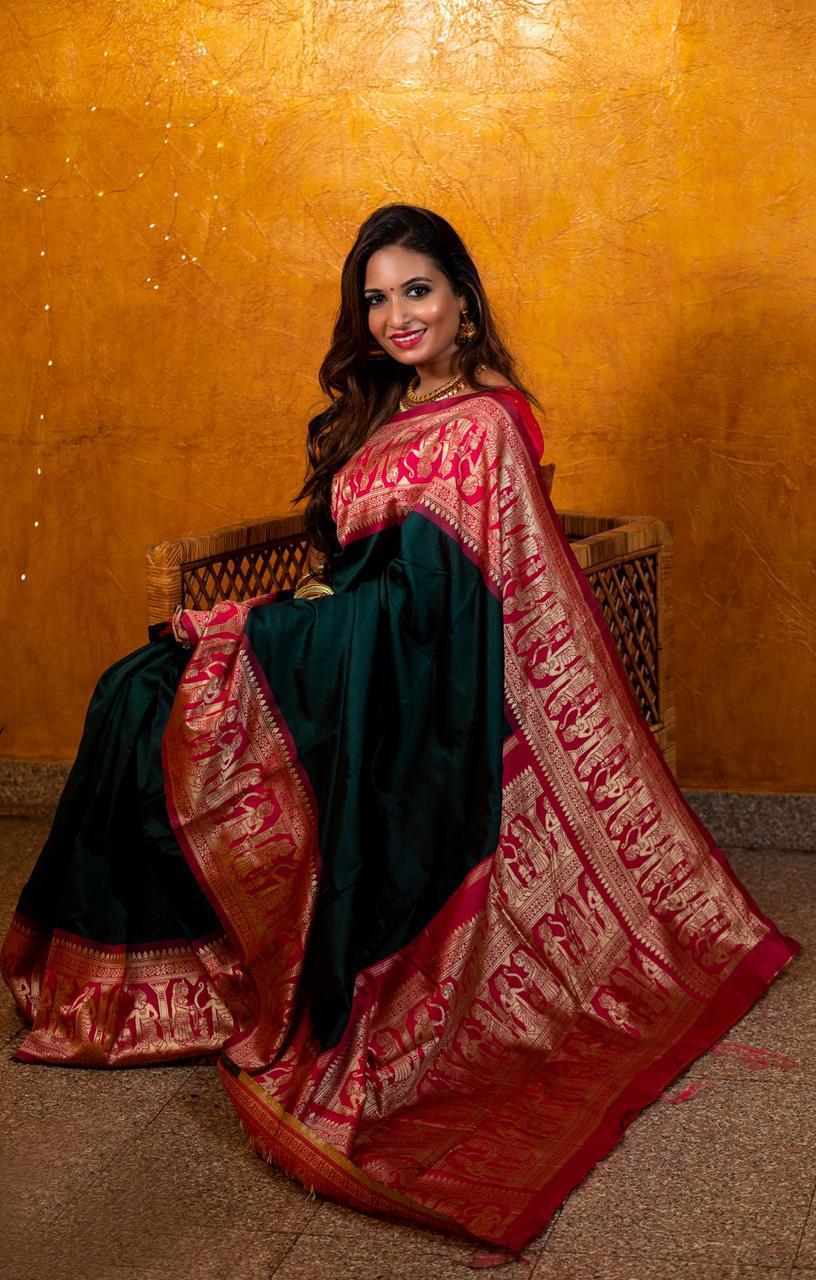 Brilliant Green Color Soft Lichi Silk Saree With Blouse Piece