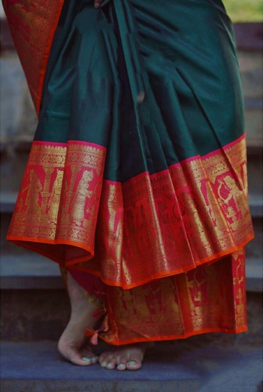 Brilliant Green Color Soft Lichi Silk Saree With Blouse Piece