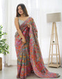 Vivid Grey Color Pashmina Linen Silk Saree With Blouse Piece