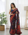 Shiny Navy Blue Color Pashmina Linen Silk Saree With Blouse Piece