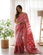 Sublime Pink Color Pashmina Linen Silk Saree With Blouse Piece