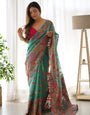 Glamorous Rama Green Color Pashmina Linen Silk Saree With Blouse Piece