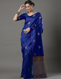 Resplendent Blue Color Soft Lichi Silk Saree With Blouse Piece