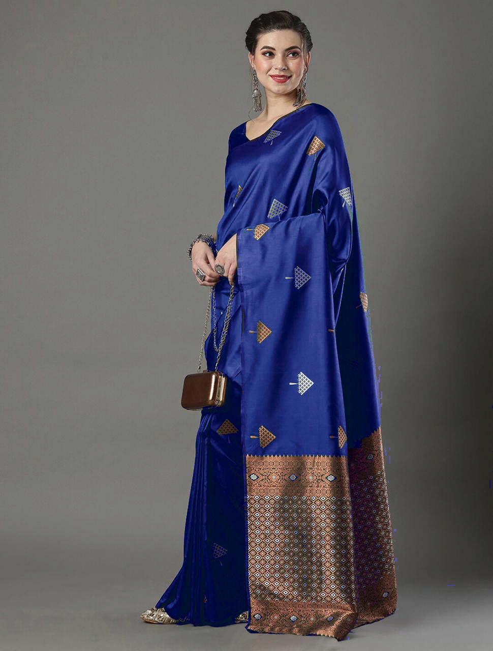 Resplendent Blue Color Soft Lichi Silk Saree With Blouse Piece