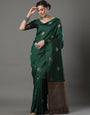 Radiating Green Color Soft Lichi Silk Saree With Blouse Piece