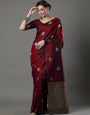 Glistening Maroon Color Soft Lichi Silk Saree With Blouse Piece