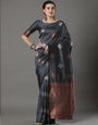 Alluring Grey Color Soft Lichi Silk Saree With Blouse Piece