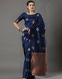 Radiant Navy Blue Color Soft Lichi Silk Saree With Blouse Piece