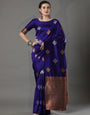 Animated Royal Blue Color Soft Lichi Silk Saree With Blouse Piece