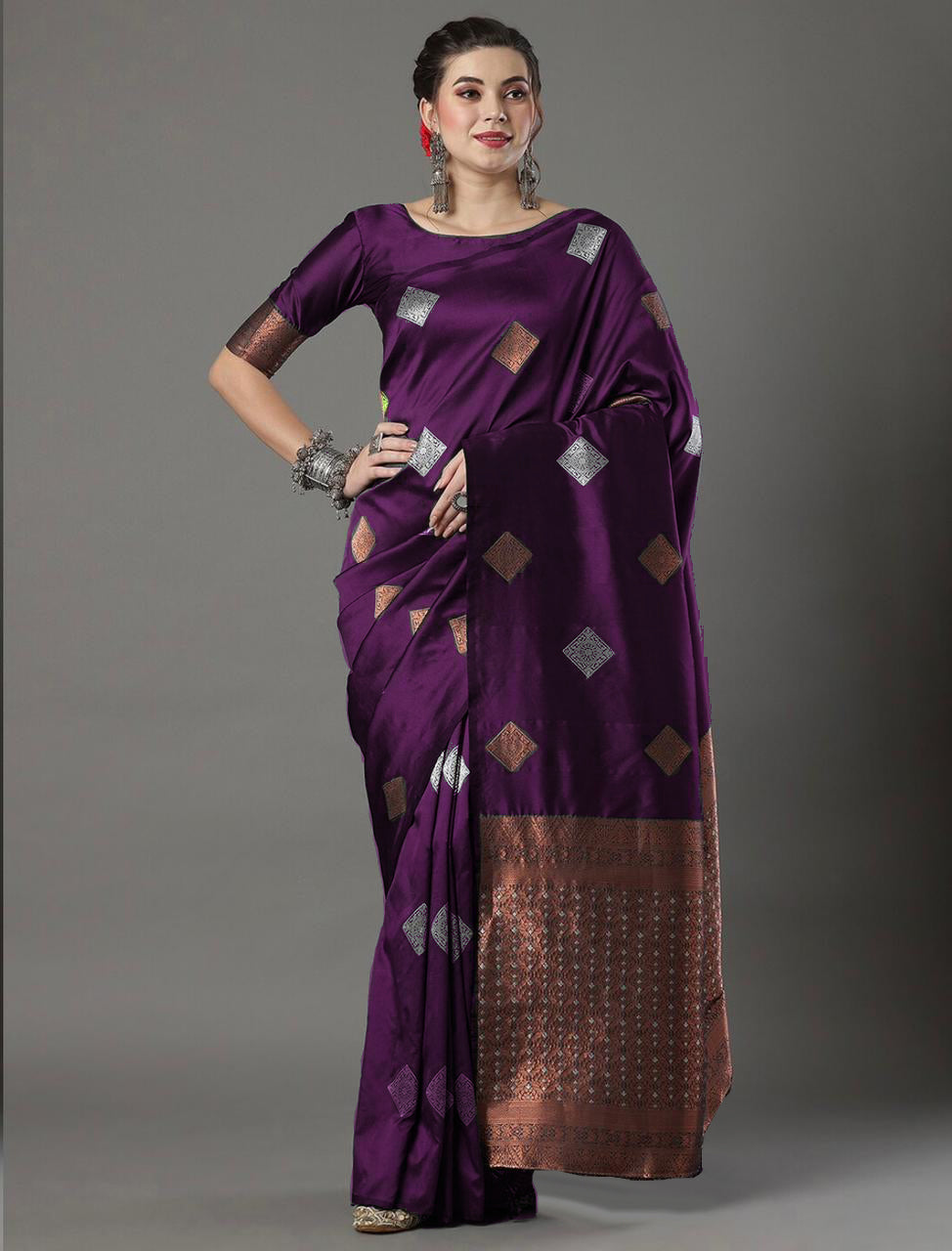 Glamorous Wine Color Soft Lichi Silk Saree With Blouse Piece