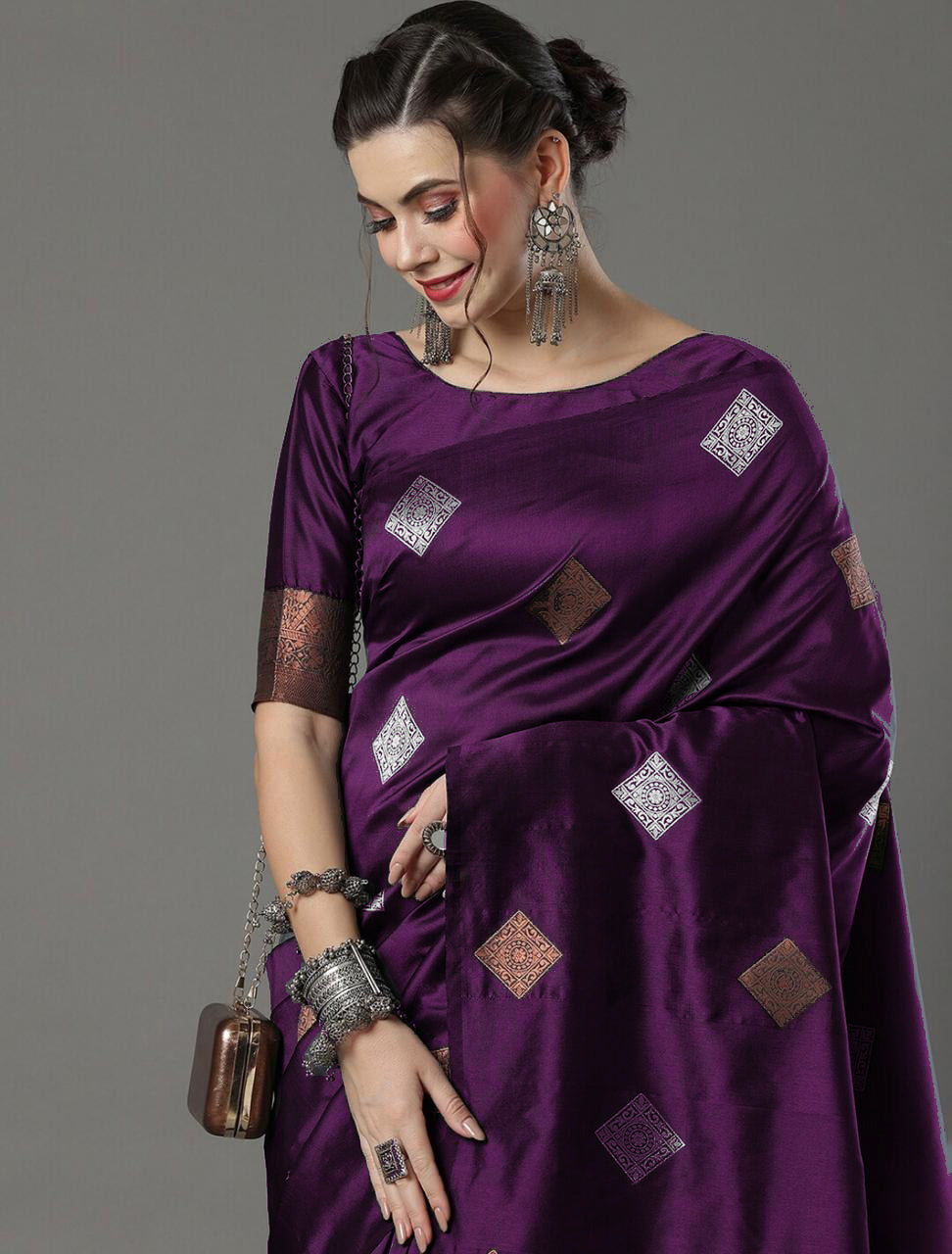 Glamorous Wine Color Soft Lichi Silk Saree With Blouse Piece