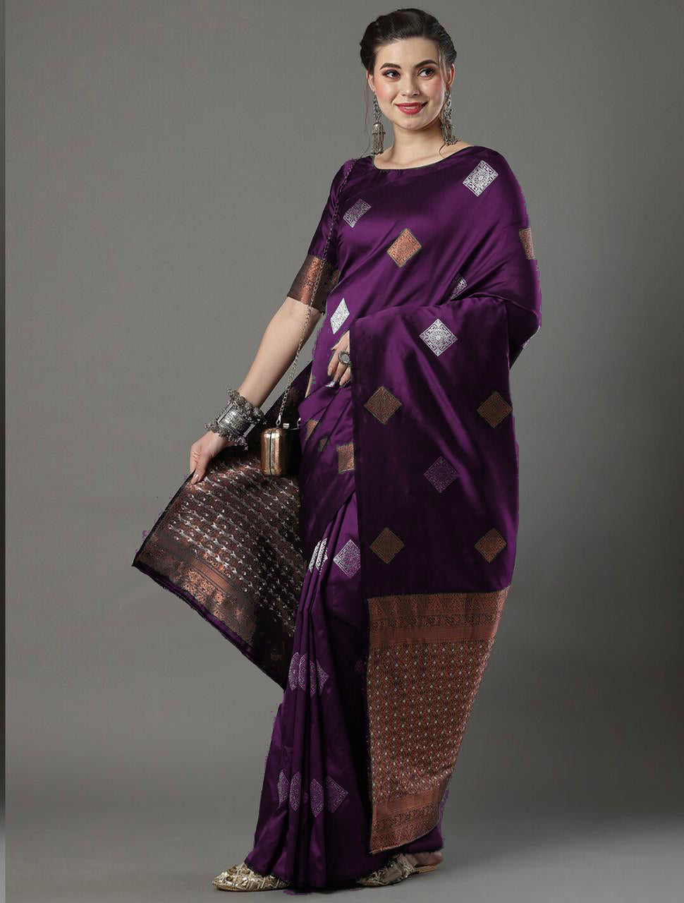 Glamorous Wine Color Soft Lichi Silk Saree With Blouse Piece