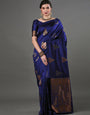 Alluring Blue Color Soft Lichi Silk Saree With Blouse Piece