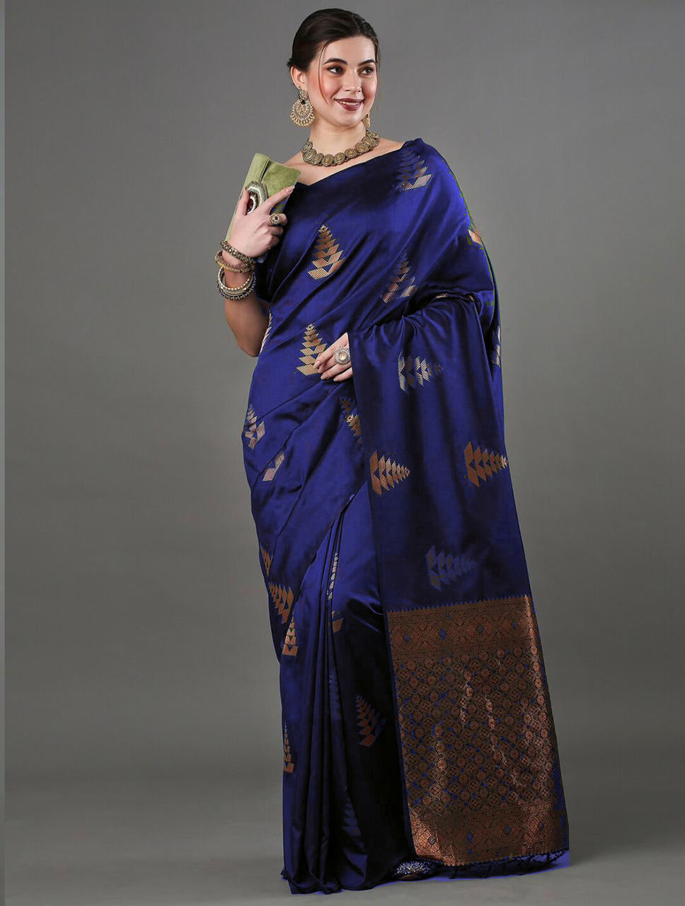 Alluring Blue Color Soft Lichi Silk Saree With Blouse Piece