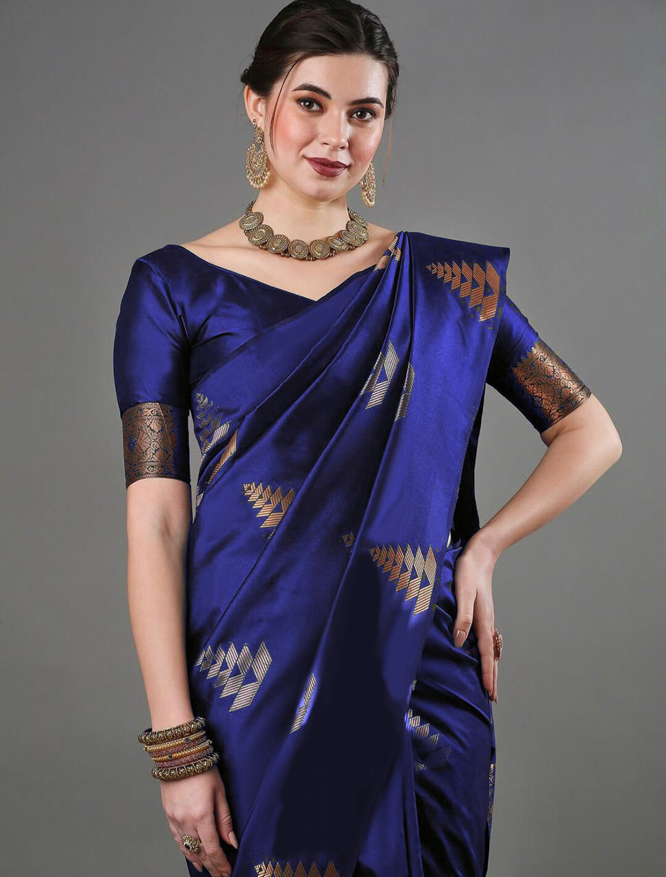 Alluring Blue Color Soft Lichi Silk Saree With Blouse Piece