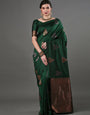 Dazzlingly Green Color Soft Lichi Silk Saree With Blouse Piece