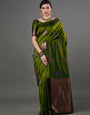 Iconic Mahndi Color Soft Lichi Silk Saree With Blouse Piece