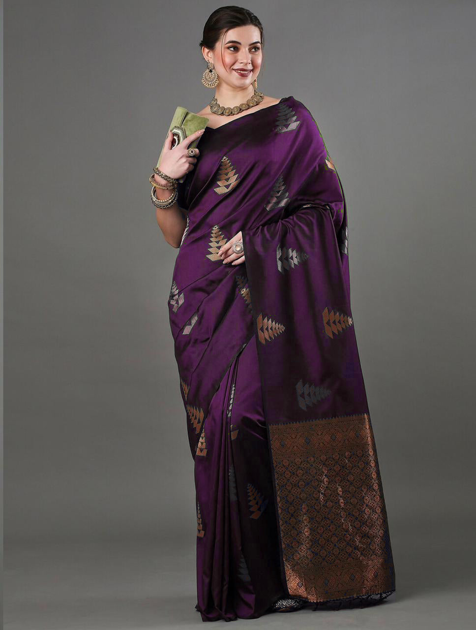 Enigmatic Purple Color Soft Lichi Silk Saree With Blouse Piece