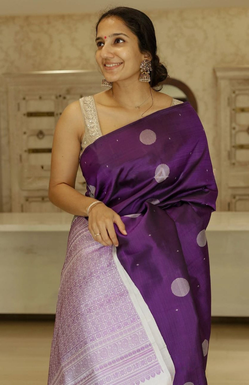 Enthralling Purple Color Soft Lichi Silk Saree With Blouse Piece