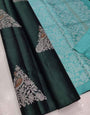 Angelic Green Color Soft Lichi Silk Saree With Blouse Piece