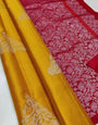 Seductive Mustard Color Soft Lichi Silk Saree With Blouse Piece