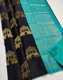 Sensuous Black Color Soft Lichi Silk Saree With Blouse Piece