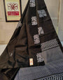 Tantalizing Black Color Soft Lichi Silk Saree With Blouse Piece