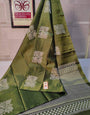 Heavenly Green Color Soft Lichi Silk Saree With Blouse Piece