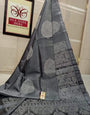 Enticing Grey Color Soft Lichi Silk Saree With Blouse Piece