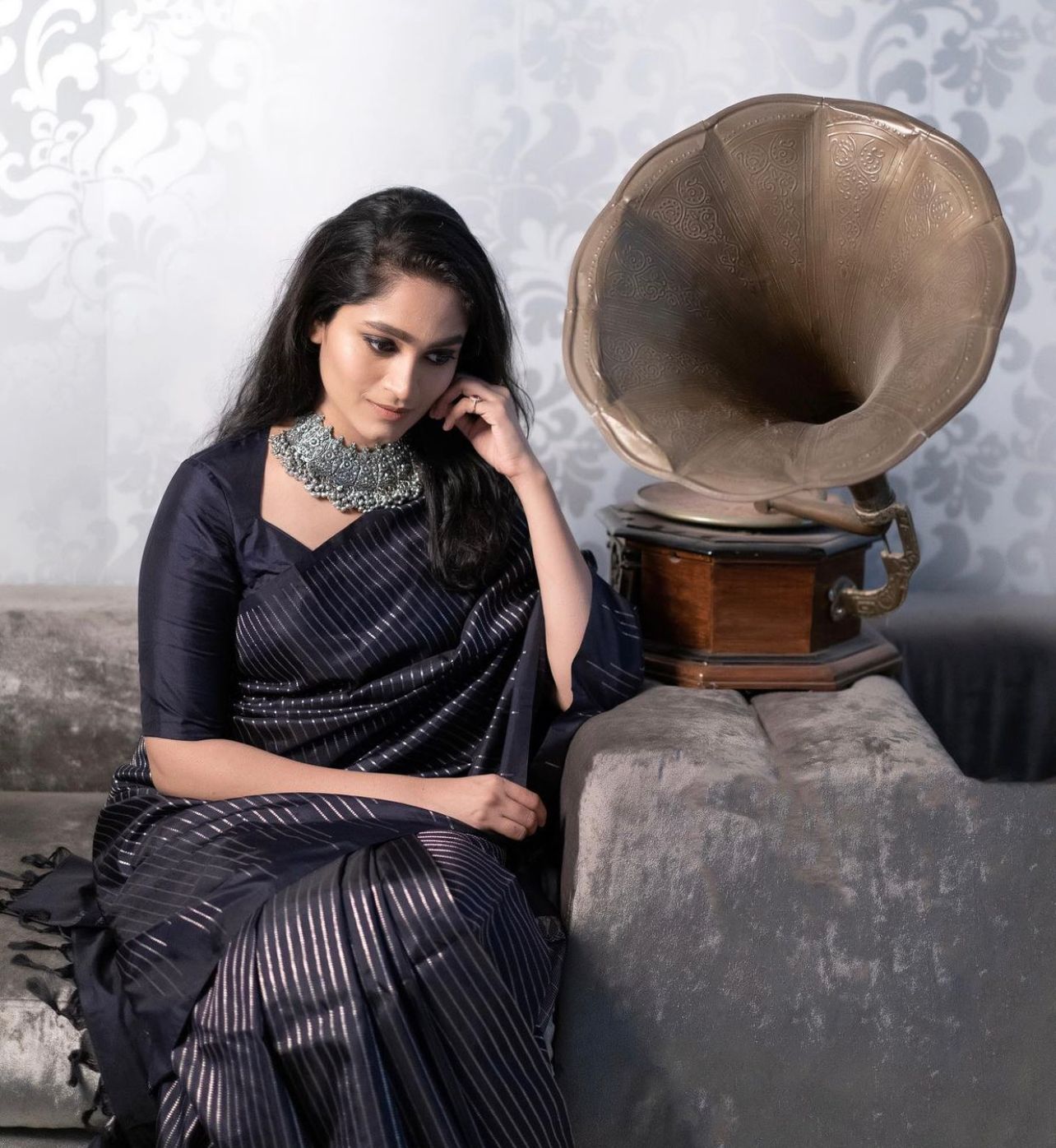 Seductive Black Color Soft Lichi Silk Saree With Blouse Piece