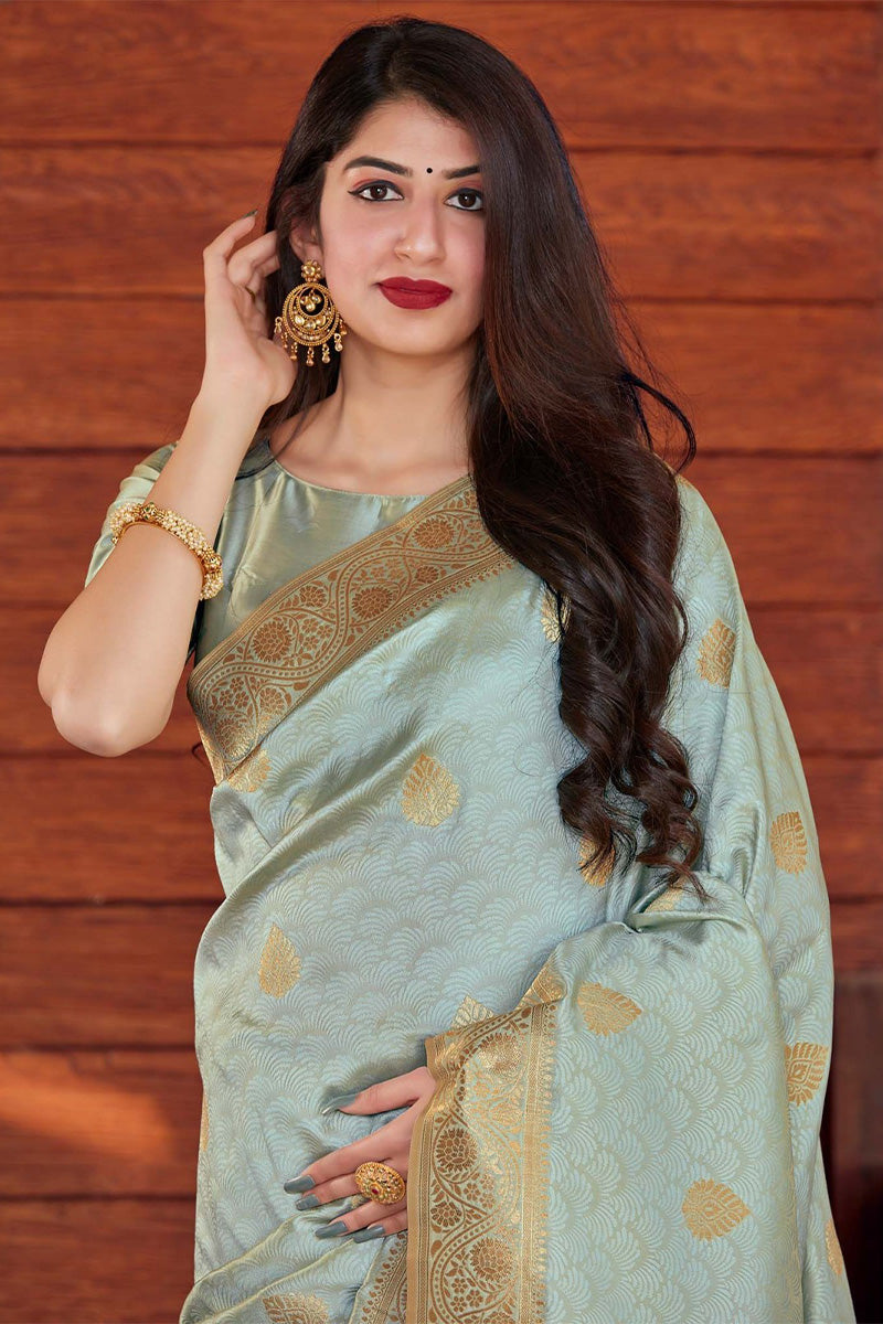 Imbrication Grey Soft Silk Saree With Beauteous Blouse Piece