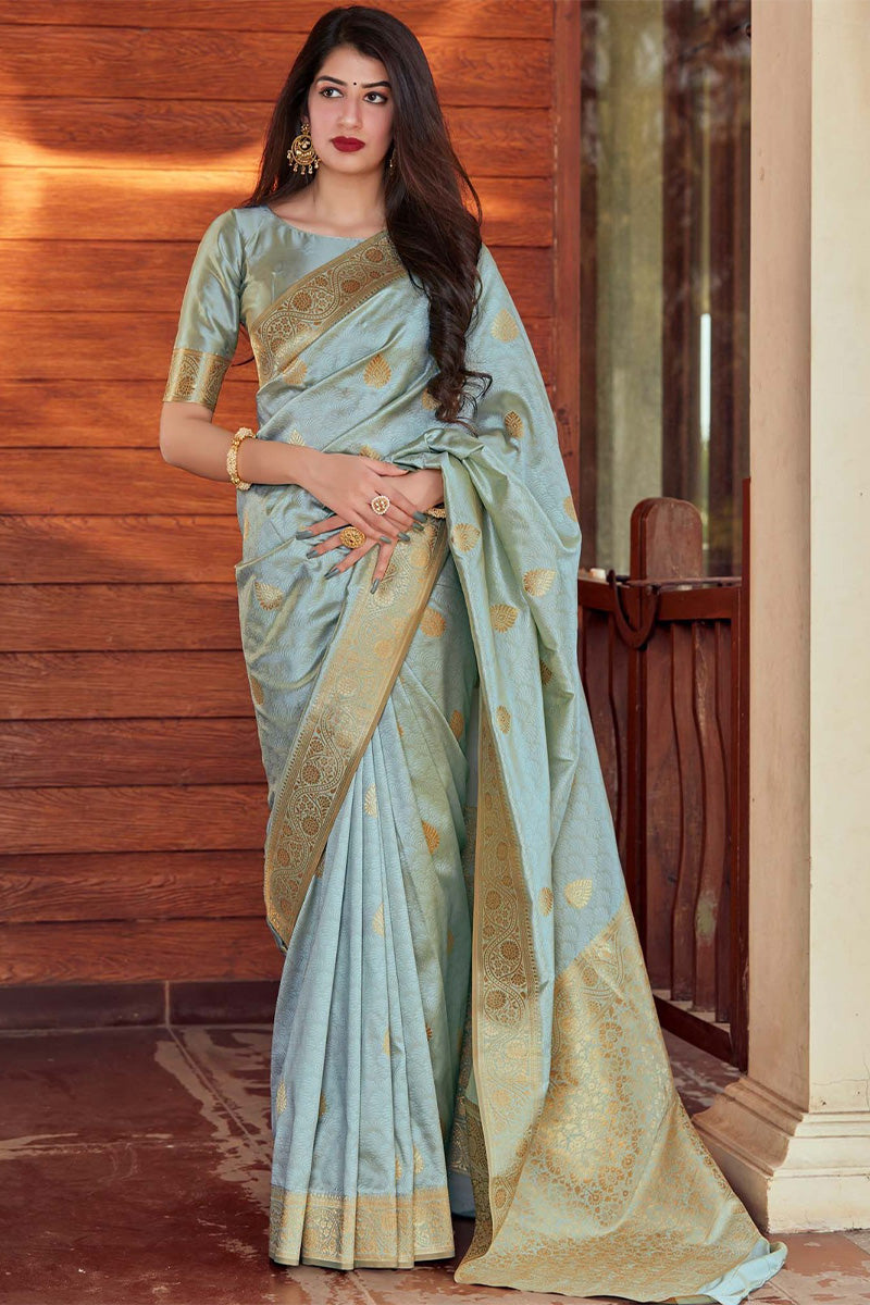 Imbrication Grey Soft Silk Saree With Beauteous Blouse Piece