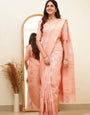 Gleaming Baby Pink Color Soft Lichi Silk Saree With Blouse Piece