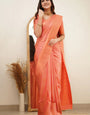 Dazzling Peach Color Soft Lichi Silk Saree With Blouse Piece