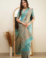 Stylish Turquoise Blue Color Soft Lichi Silk Saree With Blouse Piece