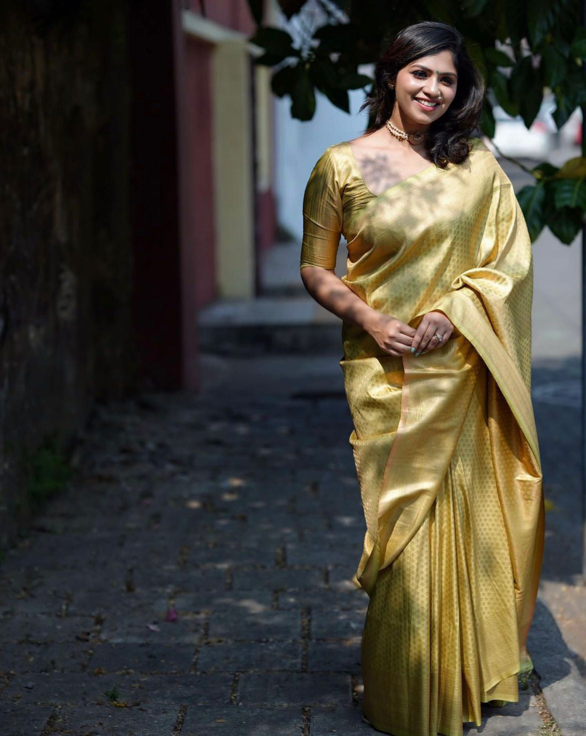 Dazzling Yellow Color Soft Lichi Silk Saree With Blouse Piece