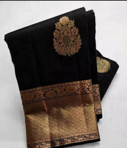 Smoldering Black Color Soft Lichi Silk Saree With Blouse Piece