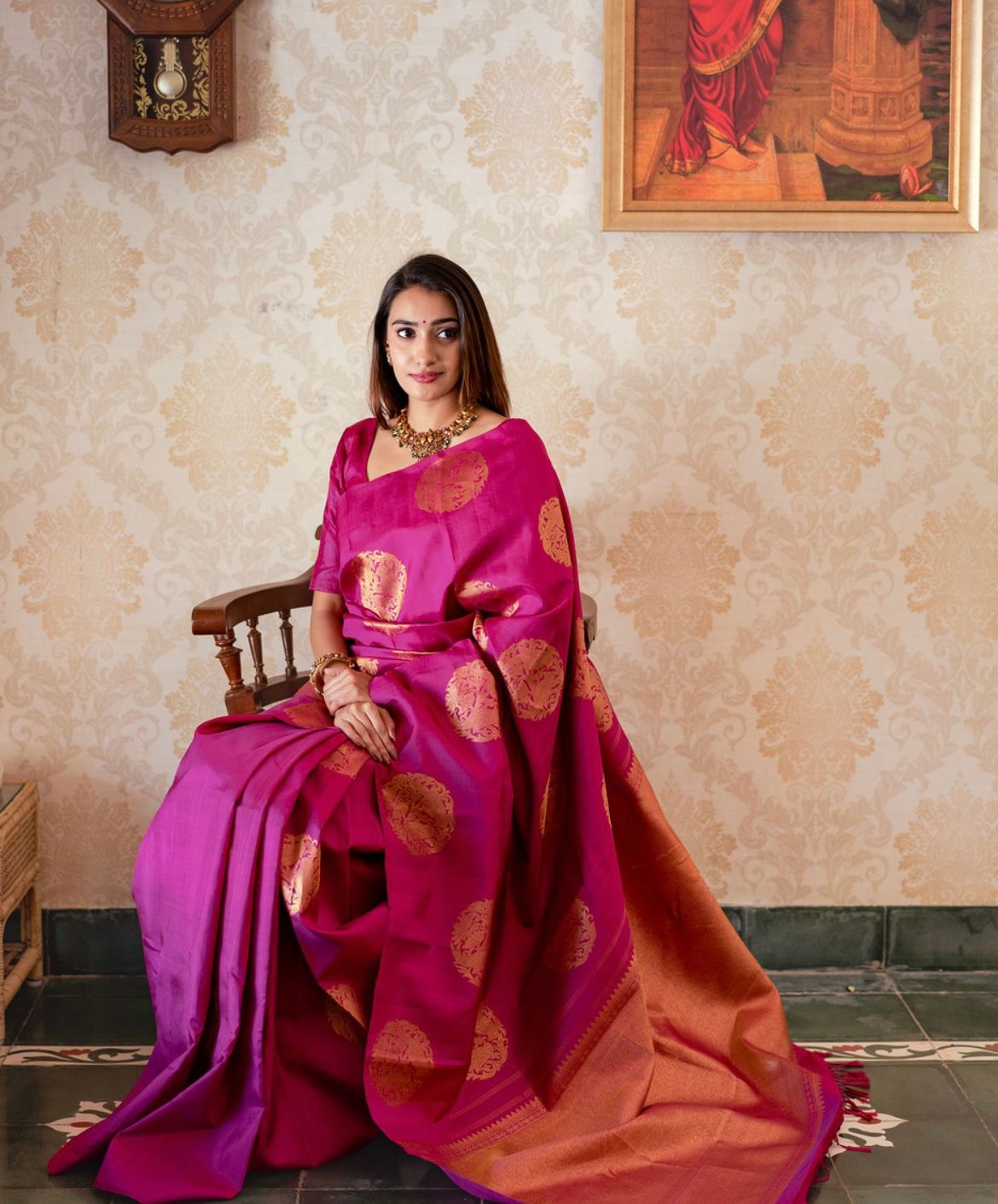 Enthralling Dark Pink Color Soft Lichi Silk Saree With Blouse Piece