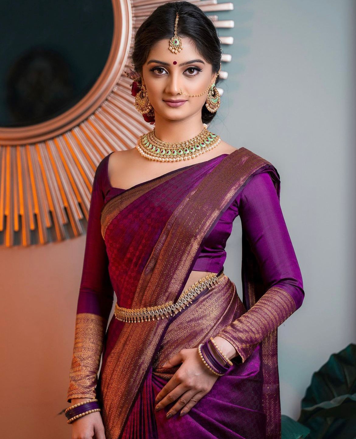 Divine Purple Color Soft Lichi Silk Saree With Blouse Piece