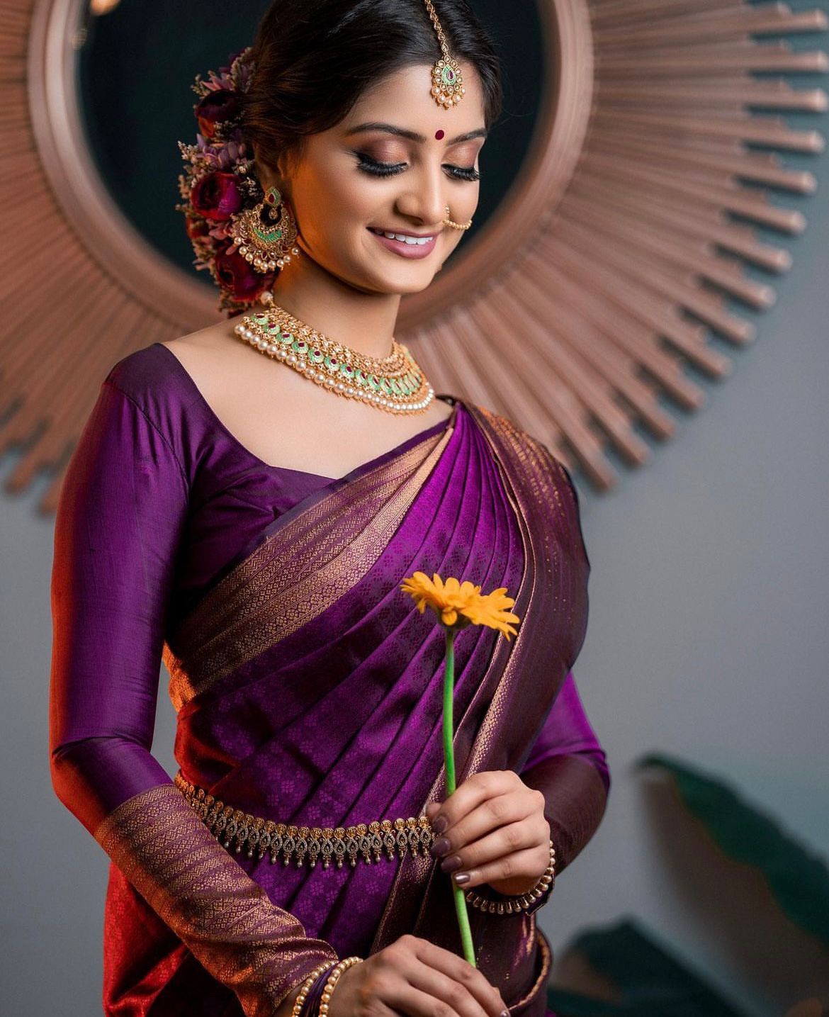 Divine Purple Color Soft Lichi Silk Saree With Blouse Piece