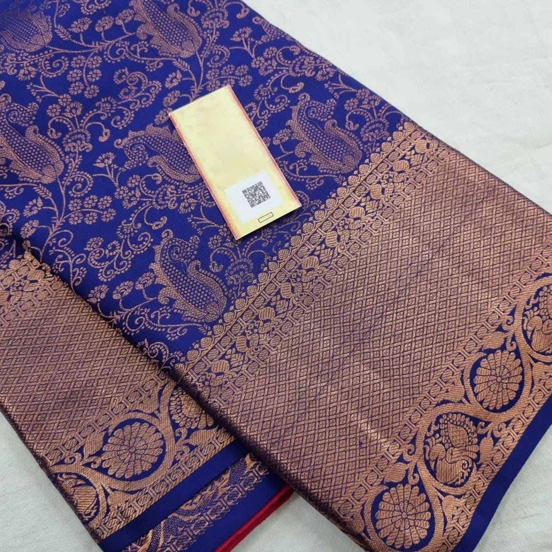 Graceful Blue Color Soft Lichi Silk Saree With Blouse Piece