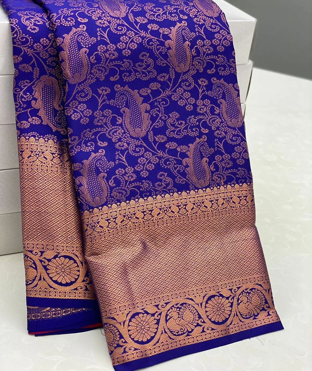 Graceful Blue Color Soft Lichi Silk Saree With Blouse Piece