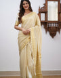 Appealing Beige Color Soft Lichi Silk Saree With Blouse Piece