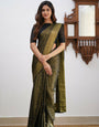 Sultry Black Color Soft Lichi Silk Saree With Blouse Piece