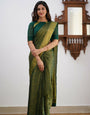 Divine Dark Green Color Soft Lichi Silk Saree With Blouse Piece