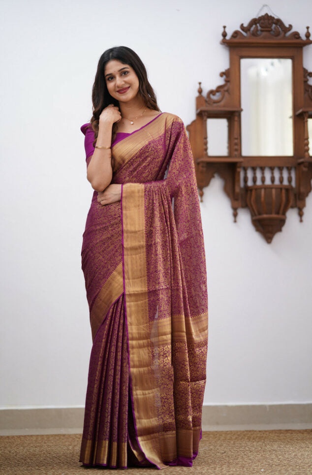 Tranquil Purple Color Soft Lichi Silk Saree With Blouse Piece